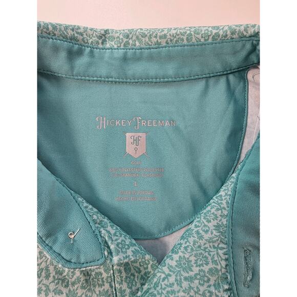 Hickey Freeman size L floral blue golf polo performance quick dry EUC preppy - Picture 4 of 7